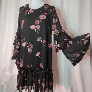 CeCe Whistful Daydream Dress Floral Romantic Boho County Long Bell Sleeves Flowy